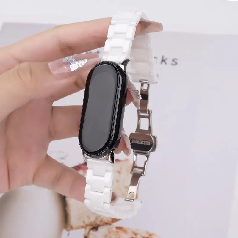 Luxury Ceramic Strap For Xiaomi Mi Band 9 Stainless Steel Buckle Bracelet Compatible with Smartwatch Mi Band 8 NFC Wristband