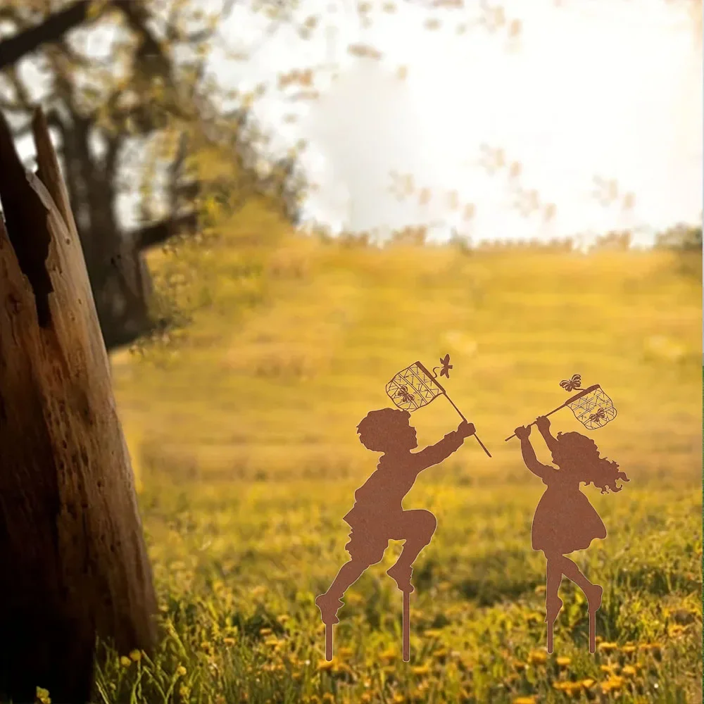 Adorable Outdoor Farmhouse Decor – Cute Boy and Girl Art Adds Whimsy to Your Garden