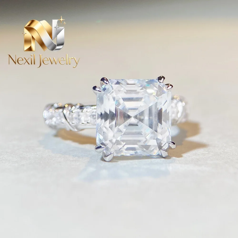 Nexil Jewelry  Luxury Solid Platinum PT950 Asche moissanite diamond ring 5 karat shaped diamond ring