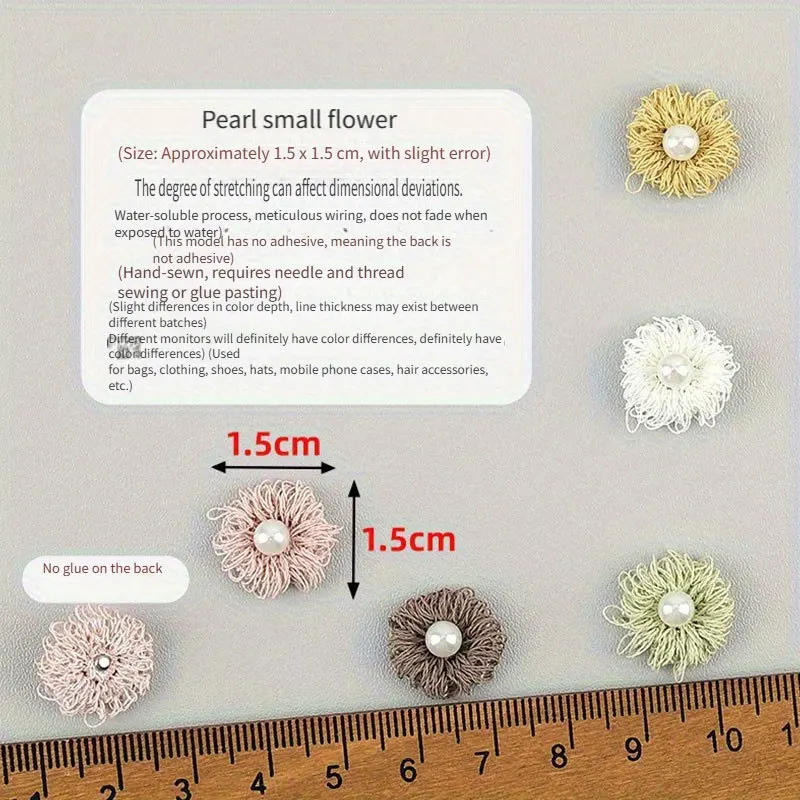 50 Stück Perlen-3D-Blasen-Applikationen mit kleinen Blumen für DIY-Kinderhaarspangen, Schuhe, Hüte, Dekorationsaufnäher – Detail 5