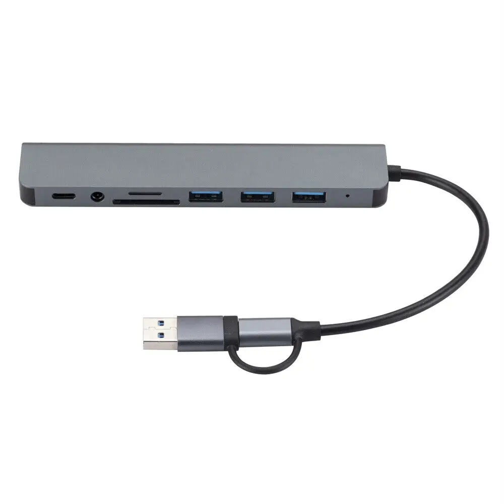 USB 3.0 Slim USB C USB C HUB 8 في 1 محول متعدد المنافذ من النوع C لأجهزة الكمبيوتر المحمولة