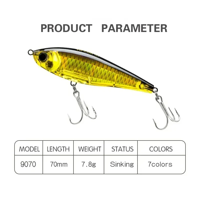 70mm 7.8g Floating Minnow 3D Inshore Twitch Bait Lures Saltwater Trout Fishing Freshwater Long-range Bait Wobblers Pencil Pesca