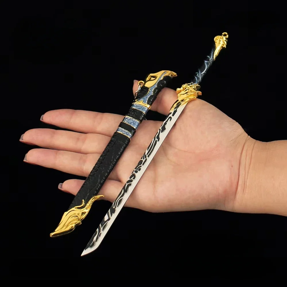 22 cm Naraka: Periferiche di gioco Bladepoint Coltello antico in oro nero Zhang Qiling Spada con fodero Portachiavi Ornamenti in lega Modello