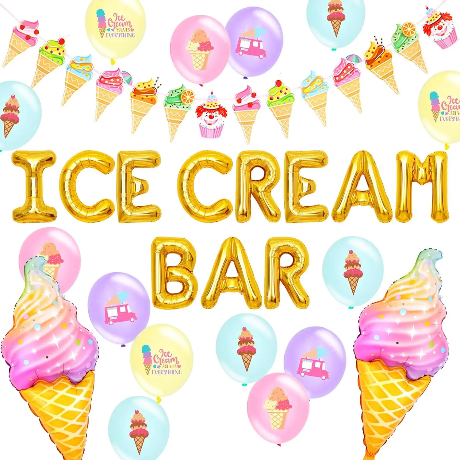 Laventy Ice Cream Bar Decoration Ice Cream Bar Supplies Ice Cream Bar Banner Sign Ice Cream Birthday Decoration