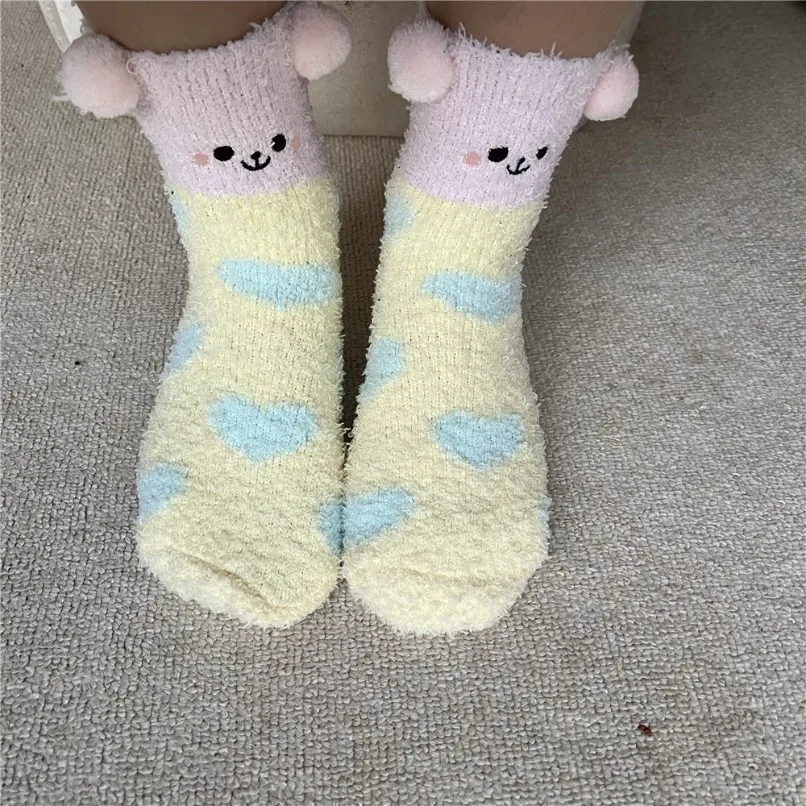 

3 PAIRS Women Funny Sock Set Winter Cute Cartoon Animal Bear Ladies Plush Floor Kawaii Fluffy Fuzzy Slipper Comfy Designer Sock