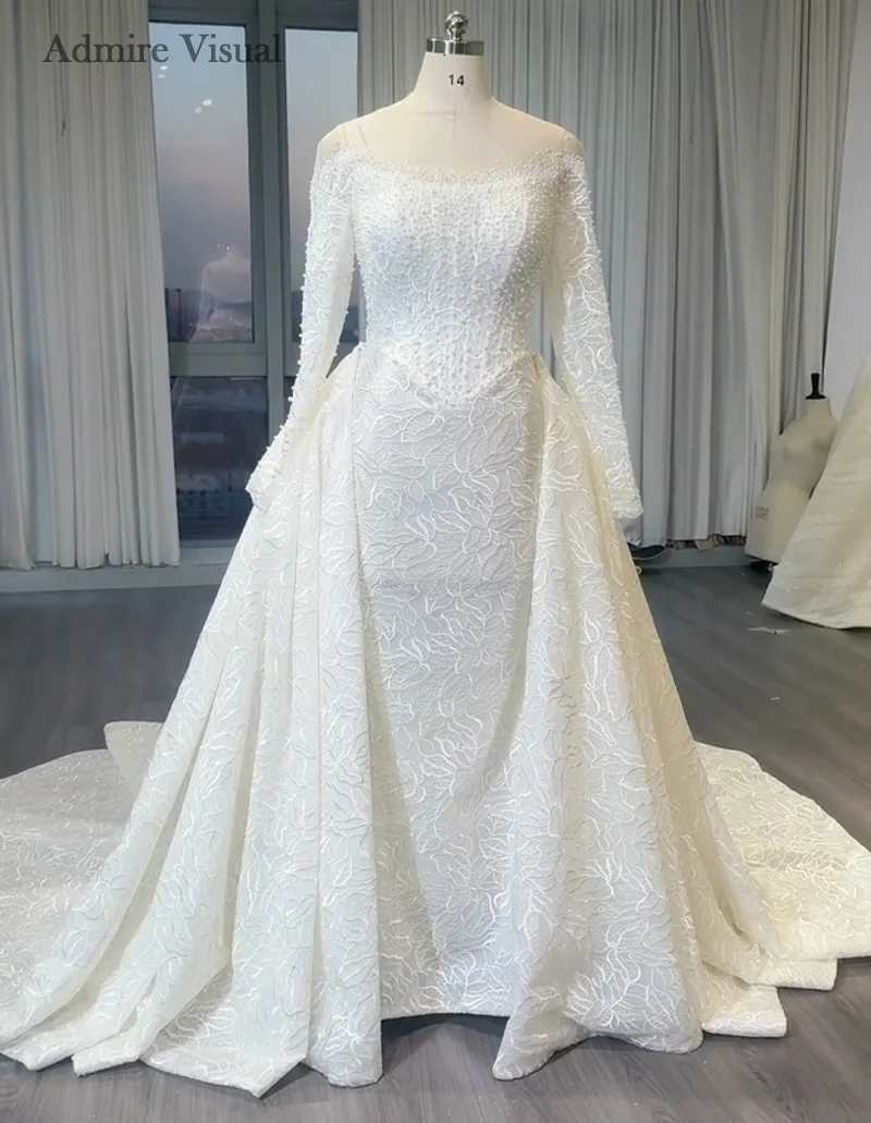 Vestido De novia Visual Admire, encaje De sirena 2 en 1, cuello transparente, mangas completas con cuentas, vestido De novia personalizado, Vestidos De Novias