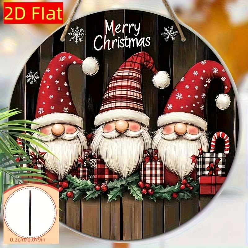 2D Flat, 2D Flat 2D Flat 1pc Merry Christmas Vintage Santa Claus Red Berry Candy Snowflake Mistletoe Wooden Door Porch Wreath Ha