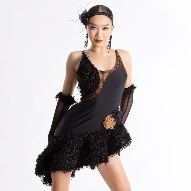 

New Female Latin Dance Dress Adult Sleeveless Plush Dance Dresses Line Dance Practice Wear Ballroom Stage Performance Wear XH505