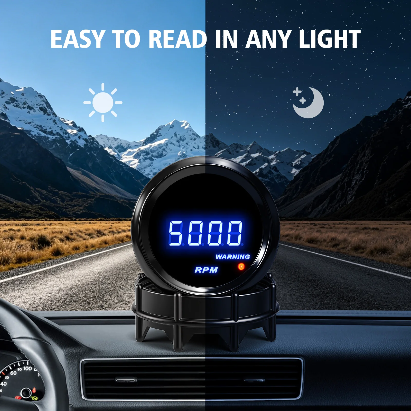 Universal Car RPM Meter 0-9999RPM 52MM Tachometer Gauge Car Engine Digital Blue LED Display Smoke Lens Blue Light 12V DC view 5