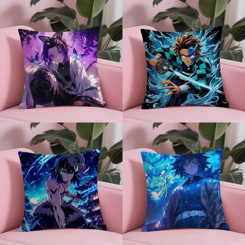 Demon Slayer Kimetsu No Yaiba Anime Pillow Case Anti-dustmite Pillowcase Invisible Zipper Silky Short Plush Sofa Cushion Cover