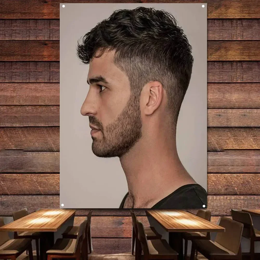 Wavy Hairstyle for Men Flag Wall Charts Barber Shop Wall Art Banner Indoor Decor Tapestry Hairstyling Posters & Prints Printing
