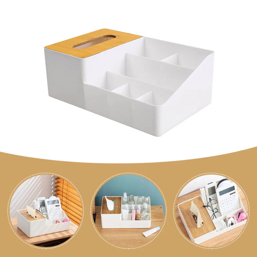 

Bamboo Desktop Organizer Box with Compartment Multi-Use Tissue Storage for Remote Controller Glasses Pens Napkin Holder Living