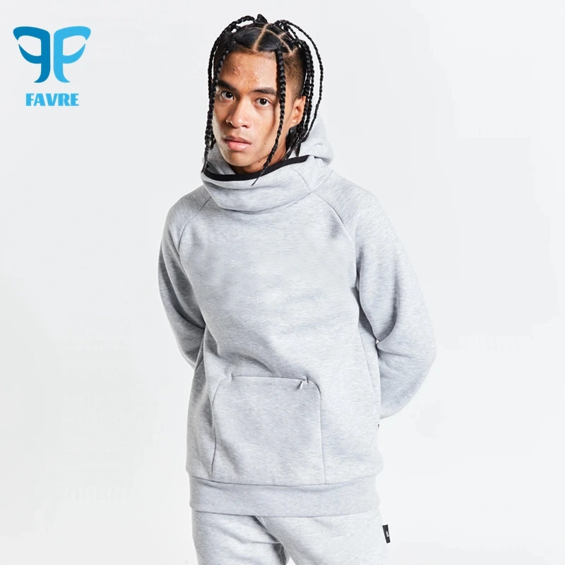 

FAVRE Zipper Pocket Loose Sweatshirts Solid Men High Collar Fitness Pullover Spring Autumn Outdoor Hoodies Y2K Hip Hop Sport Top