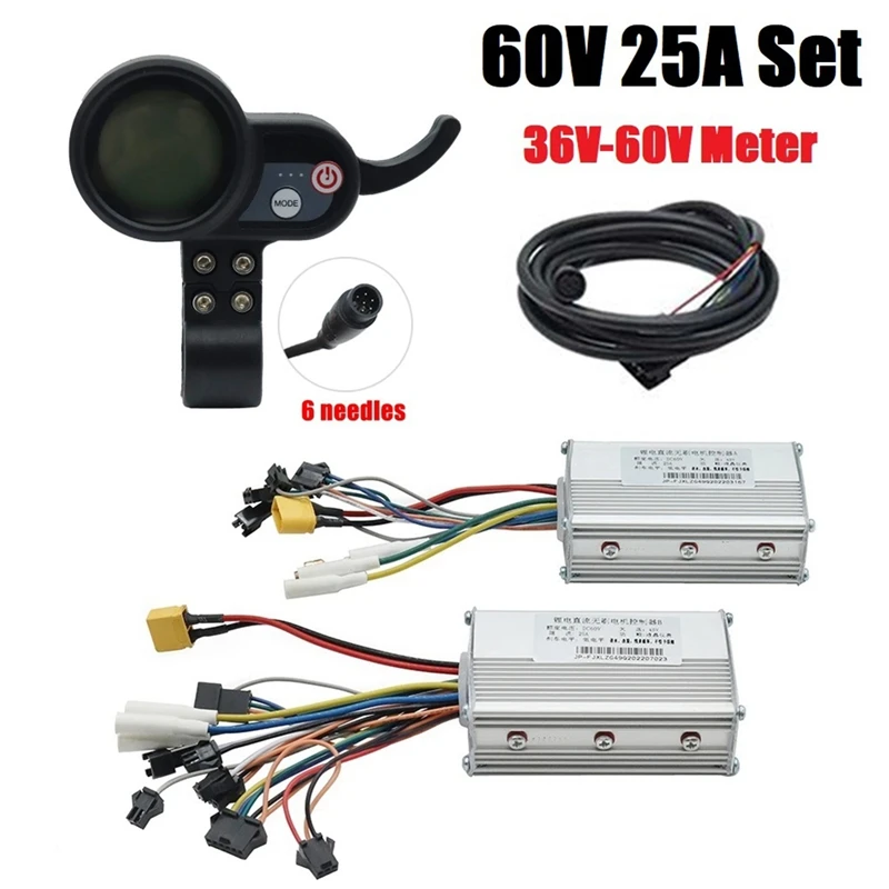 

60V 25A Brushless Controller Dual Motor+36V-60V LCD Display Dashboard 6PIN For Electric Scooter E Bike Parts