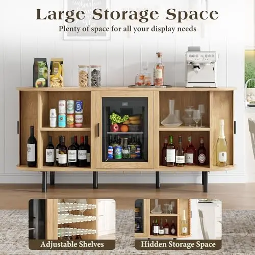 70" Coffee Bar Cabinet with Fridge, Mini Fridge Cabinet, Sideboard Cabinet - view 6