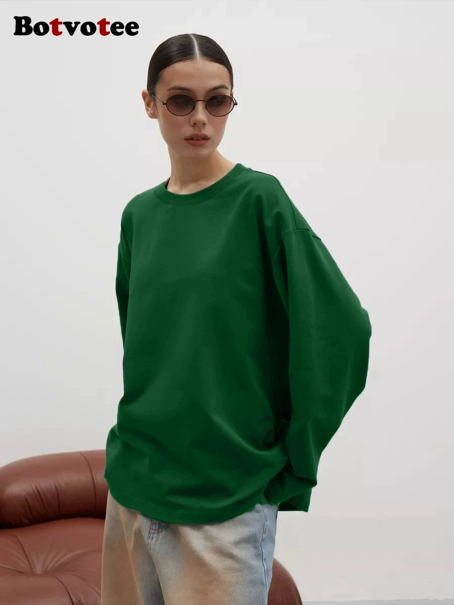 

Botvotee 6 Colors Ins Fashion Fall Winter Oversized Basic Soild T Shirts for Women 100% Cotton White Black T-shirt Casual Tops