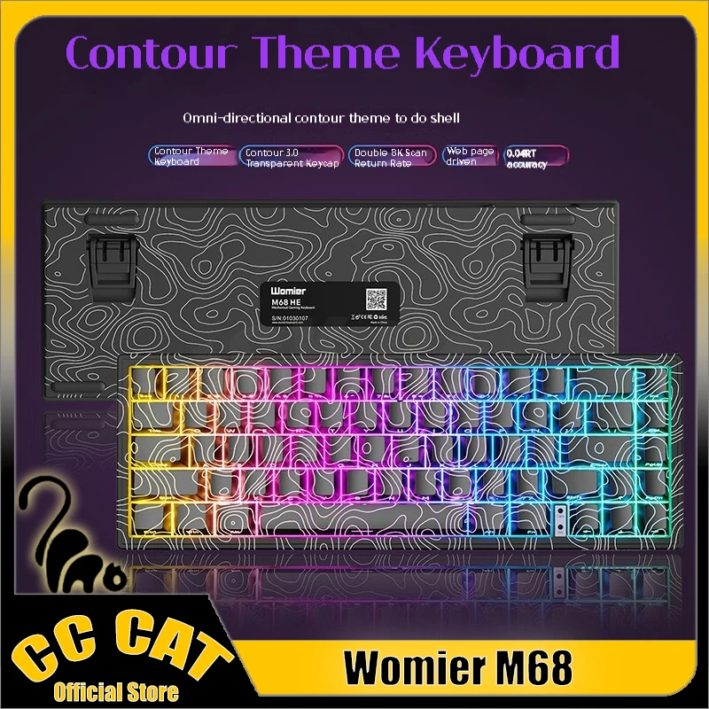 

Womier M68 He игровая клавиатура Contour E-Sport Driver 0,04rt Socd Custom Магнитный переключатель Hot Swap 0,125 мс Задержка 8k RGB Клавиатура