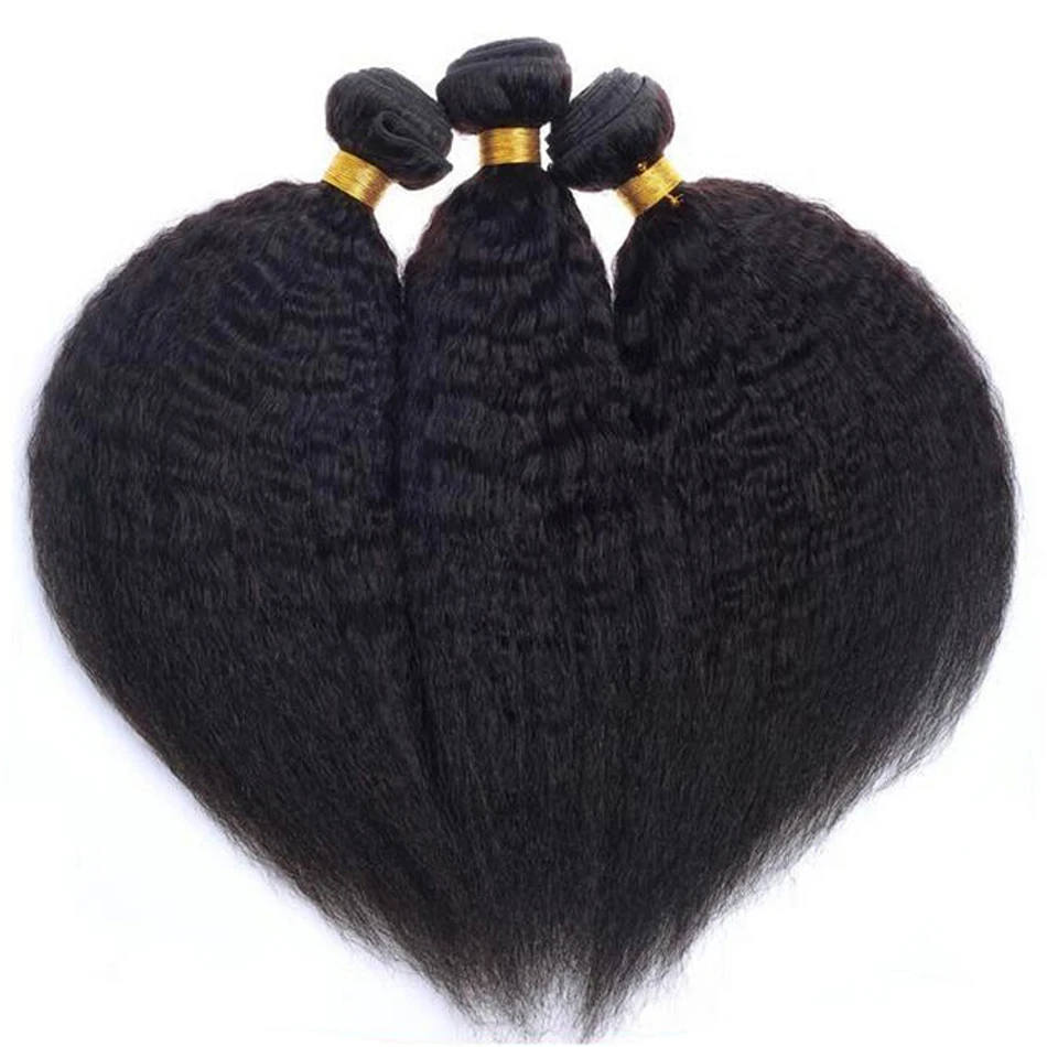 Kinky Straight Hair Bundles Peruvian Human Hair Weave Bundles Yaki Straight Hair 1/3/4 PCS Natural Color Human Hair Extensions