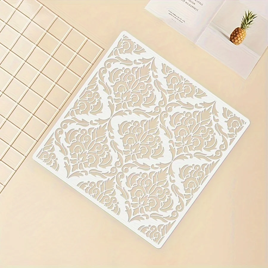 استنسل دمشق • قالب PET غير شفاف قابل لإعادة الاستخدام مقاس 12 × 12 بوصة لتزيين جدران الأثاث
