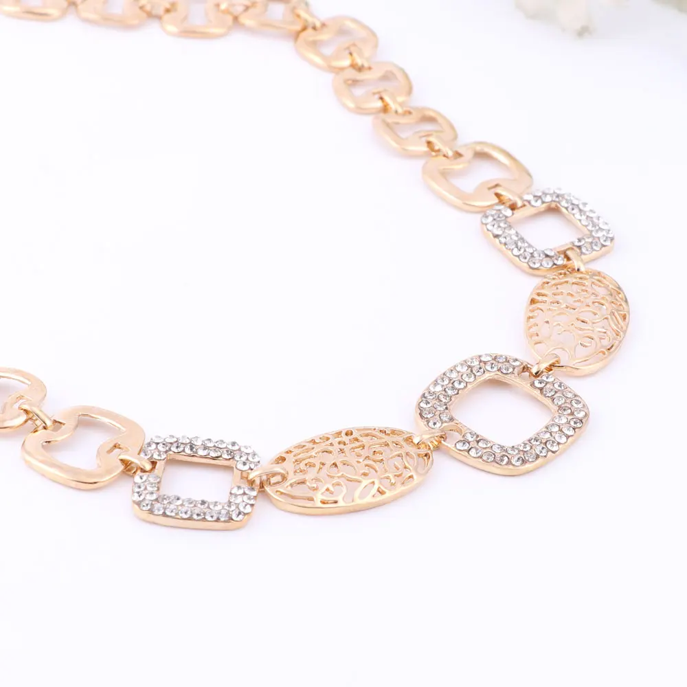 Wedding African Beads Jewelry Sets Collar Necklace Earrings Bracelet Fine Ring For Women Gold Color Party Accessories