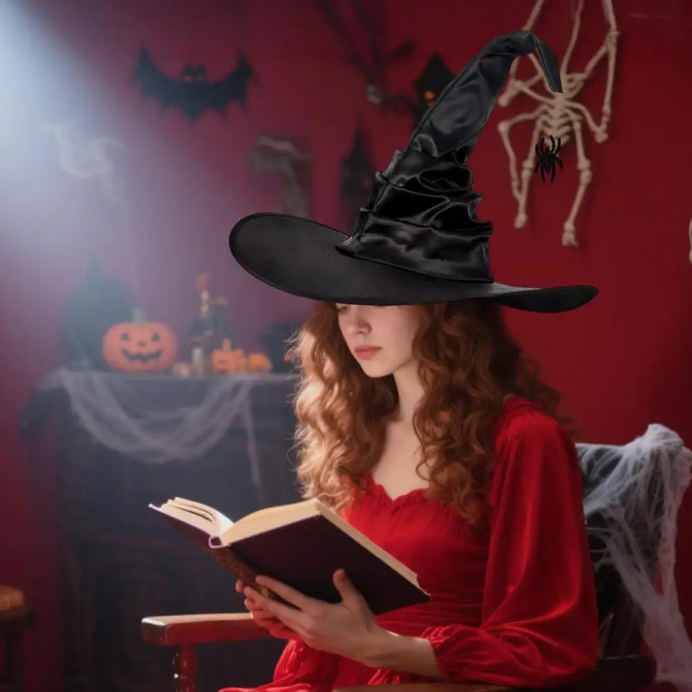 Halloween Witch Hat Mysterious Witch Hat Foldable Black Satin Witch Hat for Women Halloween Party Costume Cosplay for Carnivals