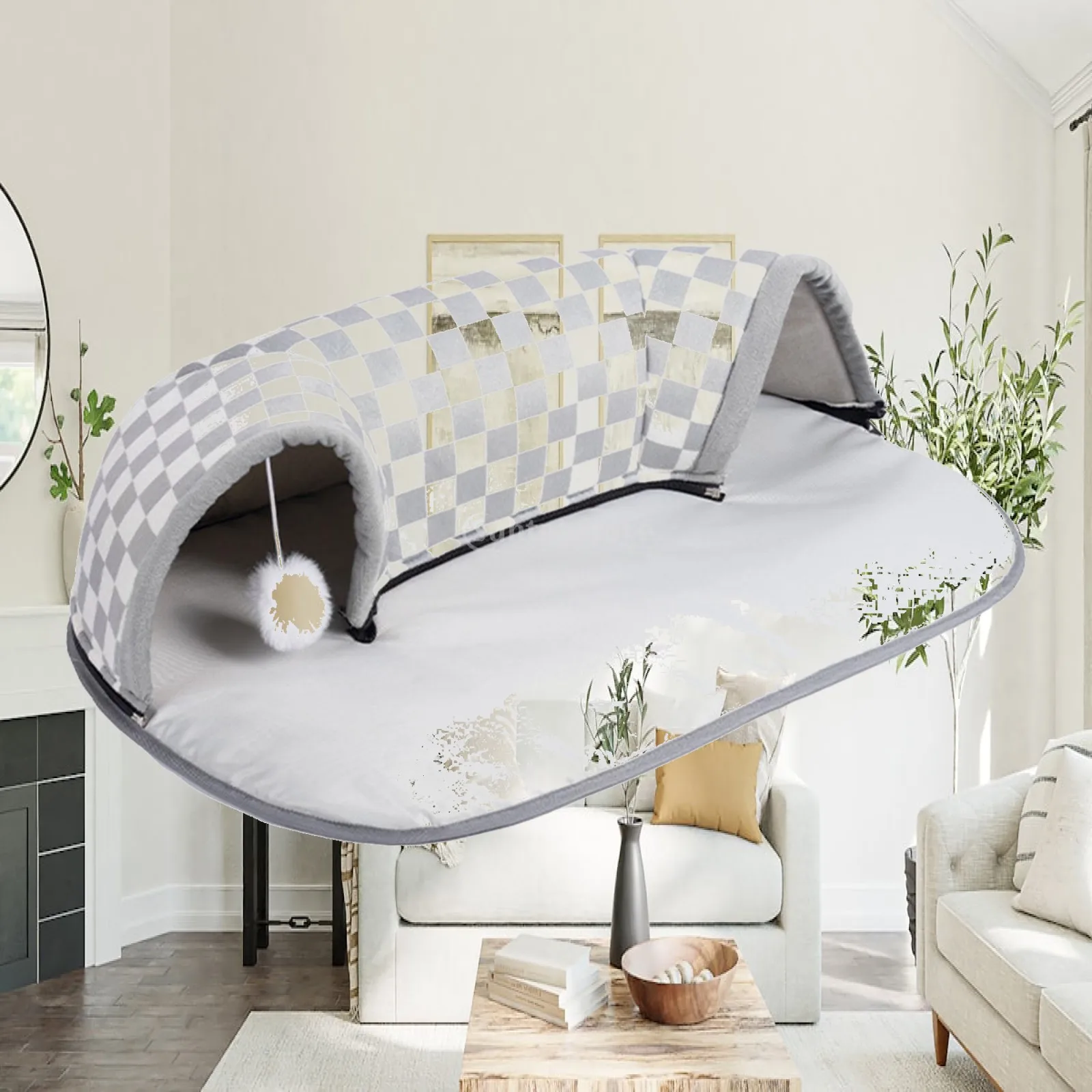 

Creative Pet Cat Tunnel Bed Interactive Toy with Hanging Balls with Removable Washable Mat for Outdoor Pets Kitten Indoor
