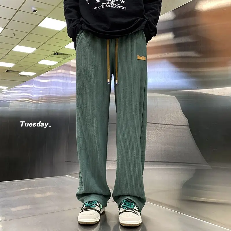 

Очень большие мужские летние брюки из ледяного шелка 300 Pou, модные американские широкие брюки, винтажные прямые повседневные длинные брюки