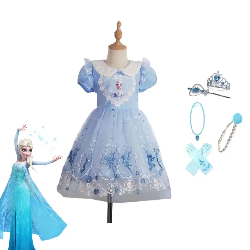 

Frozen Princess Elsa Cartoon Cute Anime Character Girl Dress Kawaii Cosplay Clothing Children's Garnish Dress Birthday Gift