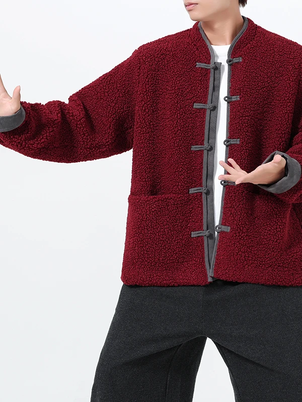 

Men's Casual Thi Lamb Fur Coat Button down Manin Collar Long Sve Youth Faion Warm Cotton Jaet for Autumn Winter