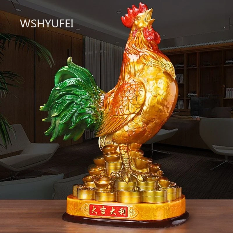 Gilded Rooster Ornament Zhaocai Golden Chicken Resin Crafts Home, Living Room, Office Decorations Grand Opening Gifts for Elders