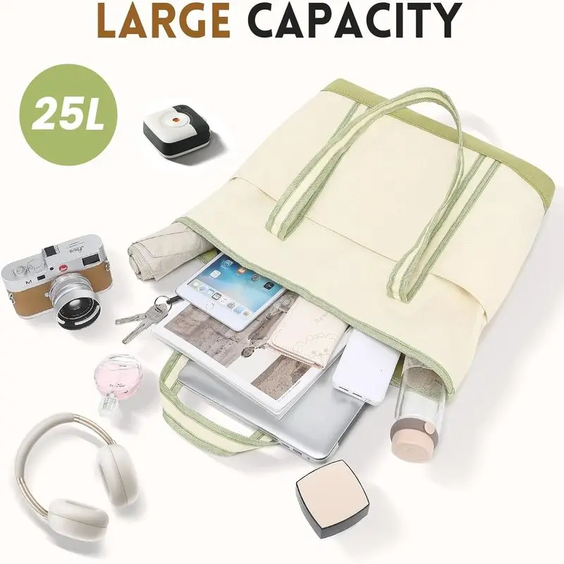 حقيبة كبيرة من القماش للنساء، حقيبة شاطئ بسحاب، حقيبة حمل متعددة الاستخدامات مع 3 جيوب أمامية، حقيبة لحمام السباحة في عطلة نهاية الأسبوع