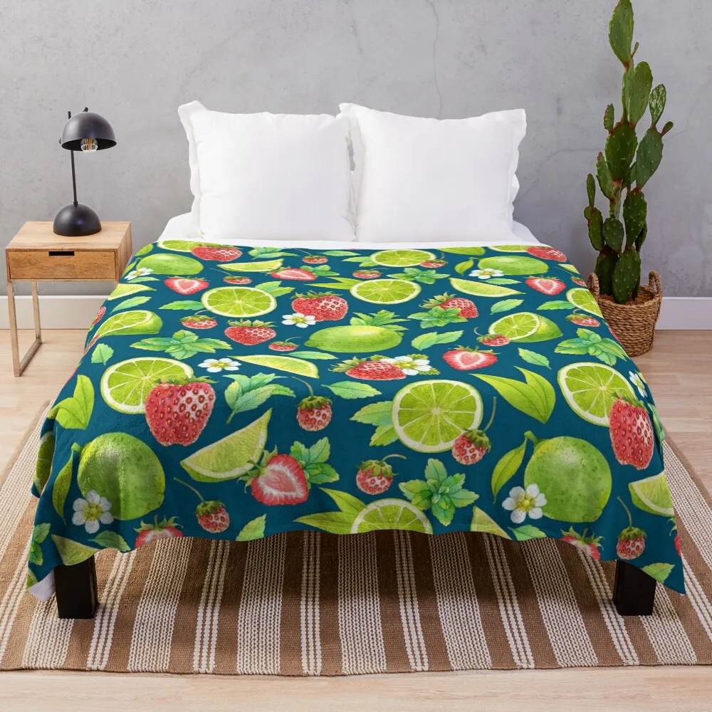 

Strawberry and lime Throw Blanket Cozy Light Blanket for Travel Camping Picnic
