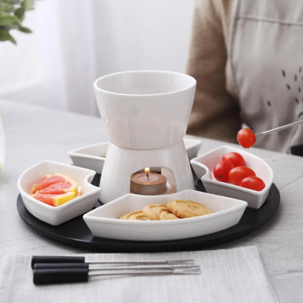 Ceramic Fondue Pot Ceramic Chocolate Fondue Set Butter Warmer Pot High-temperature Resistant Melt Bowl for Cheese Caramel