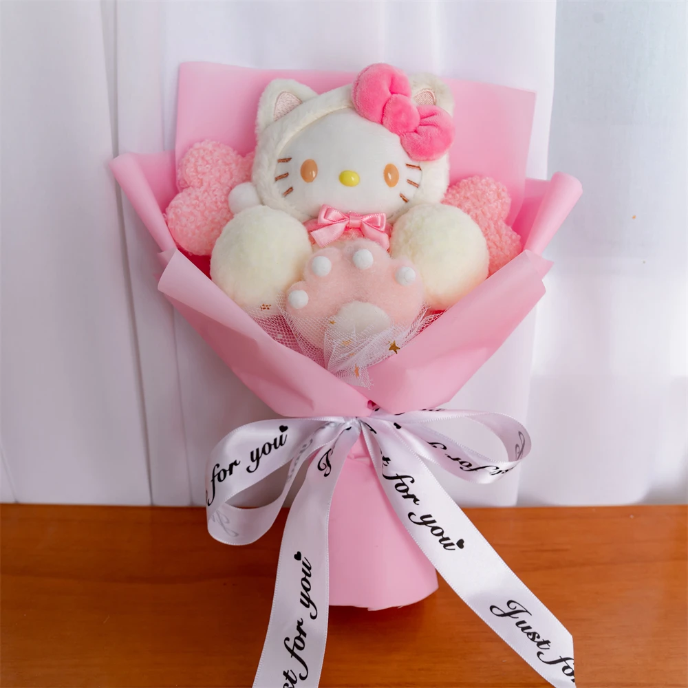 Hello Kitty Cartoon Plush Bouquet  Anime Sanrio Rose Soap Flowers  Doll Home Wedding Decoration Christmas Valentine\'s Day Gift