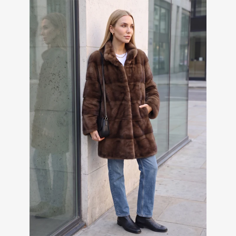 Lady Mid To Long Spliced Fur Jackets  Casual Solid Lapel Full Sleeves Loose Fit Coats 2026 Women Daily Winter Fall Outwear New
