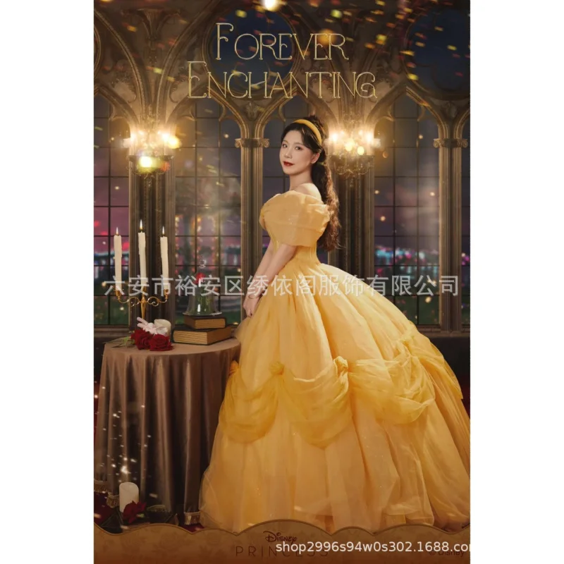 Costume giallo di fascia alta e alla moda con top a tubo, abito da principessa di lusso leggero, stesso stile, abito da sposa francese di fascia alta