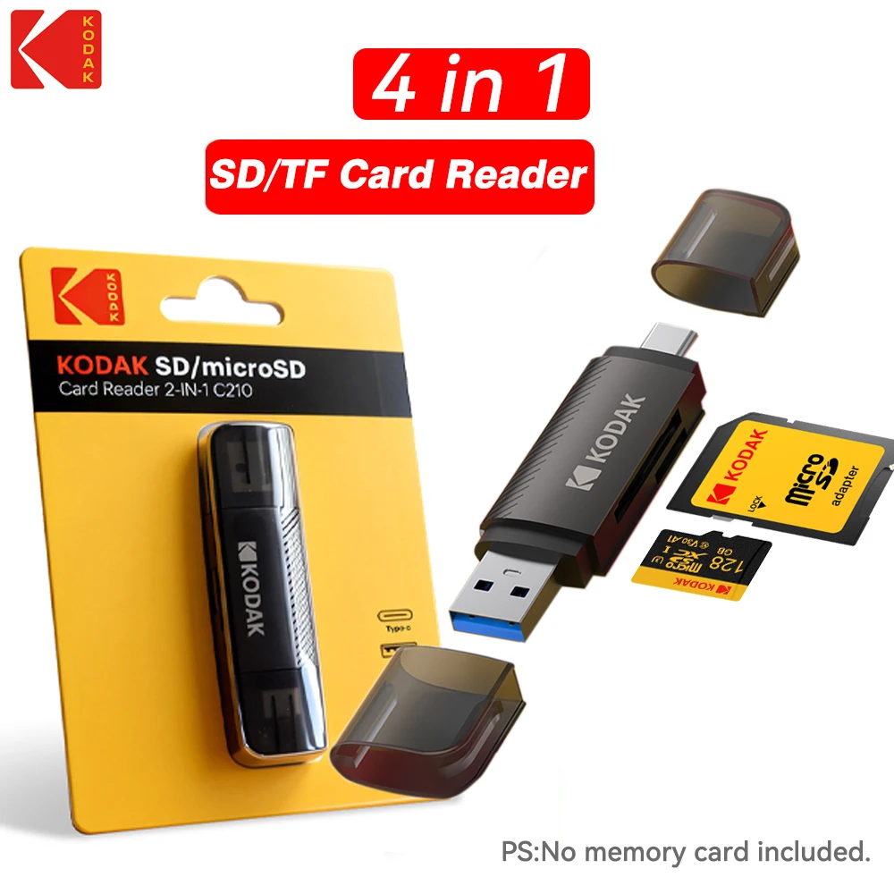 

KODAK 4 in 1 SD/TF Card Reader Type-C USB 3.0 Card Reader for PC Laptop High Speed Smart Memory Cardreader SD Card Adapter