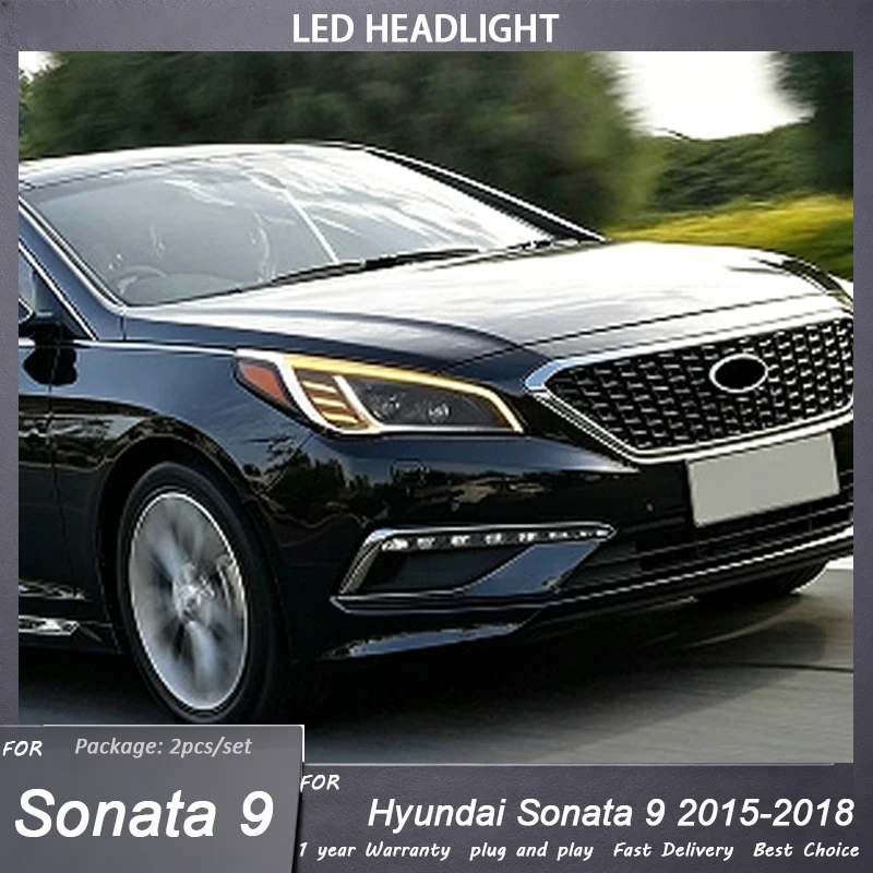 Car Lights For Hyundai Sonata 9 Headlight 2015-2018 LED Projector Head Lamp Daytime Running Light Automotive Accessories