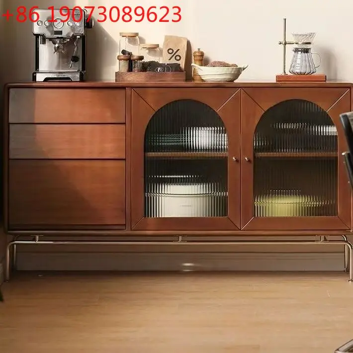 

Скандинавский средневековый боковой шкаф из цельного дерева, французский стеклянный шкаф в стиле ретро, ресторан, домашняя стена, шкафчик для хранения из цельного дерева