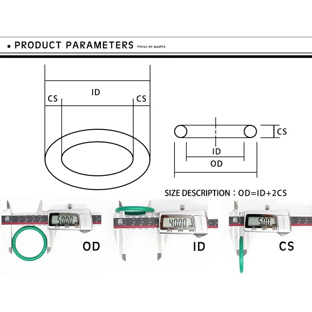 FKM – joints toriques en caoutchouc fluoré vert, joints CS 1.5mm OD 7-22mm ID 4-19mm, joint torique résistant à l'huile, résistant aux acides et aux alcalis