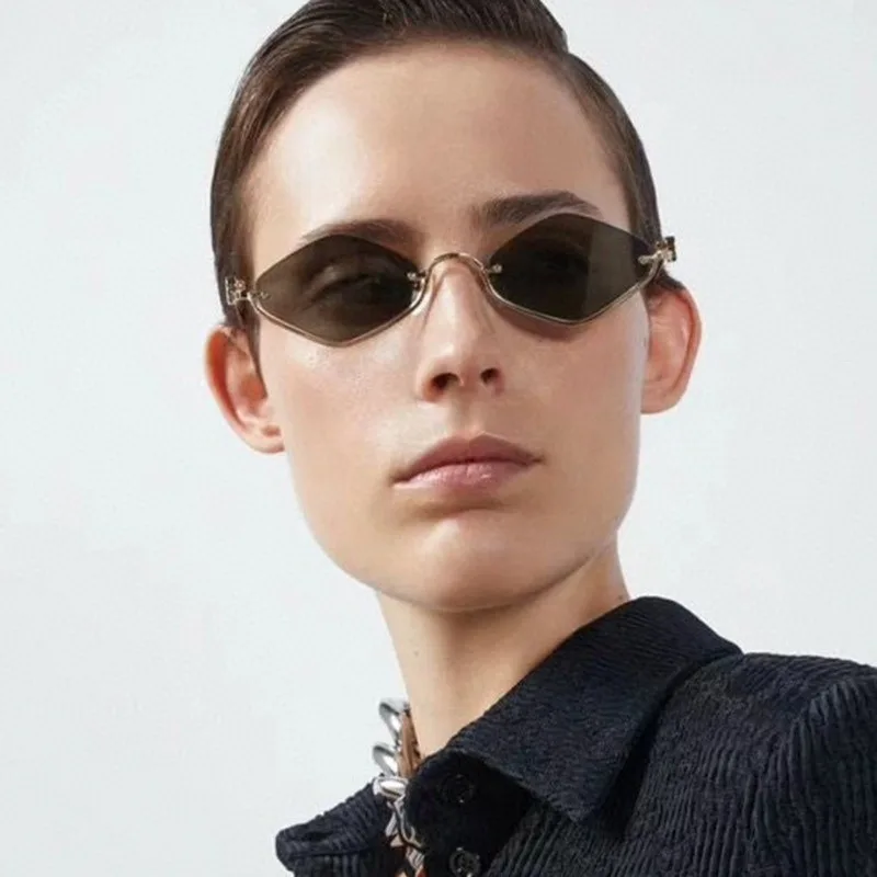 Small Frame Diamond Shaped Fashionable Glasses, European and American Trend Half Frame Glasses, Unisex Sunglasses
