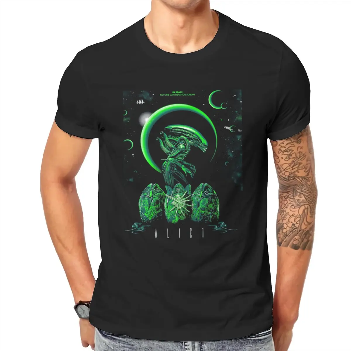 Alien T-Shirt for Men 100% Cotton Casual xenomorph ripley Men\'s clothing XL-6XL Aliens Predator horror movie Printed t-shirt