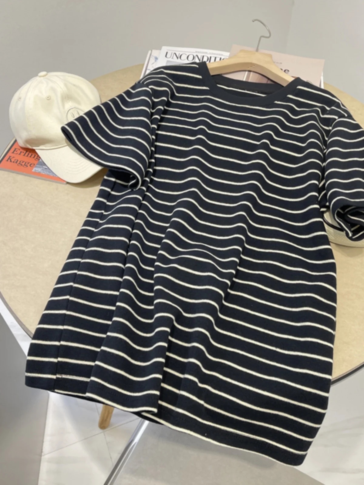 Grande taille coupe ample rayé ort Sve coton T-shirt femmes été décontracté Sle rond Ne imprimé Version coréenne haut