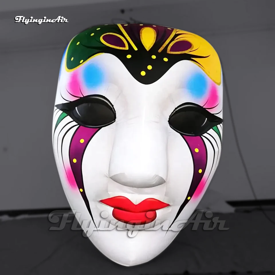 Amazing Large Hanging Inflatable Venetian Mask 2 Queen Faces Clown Head Balloon For Carnival Stage Decoration