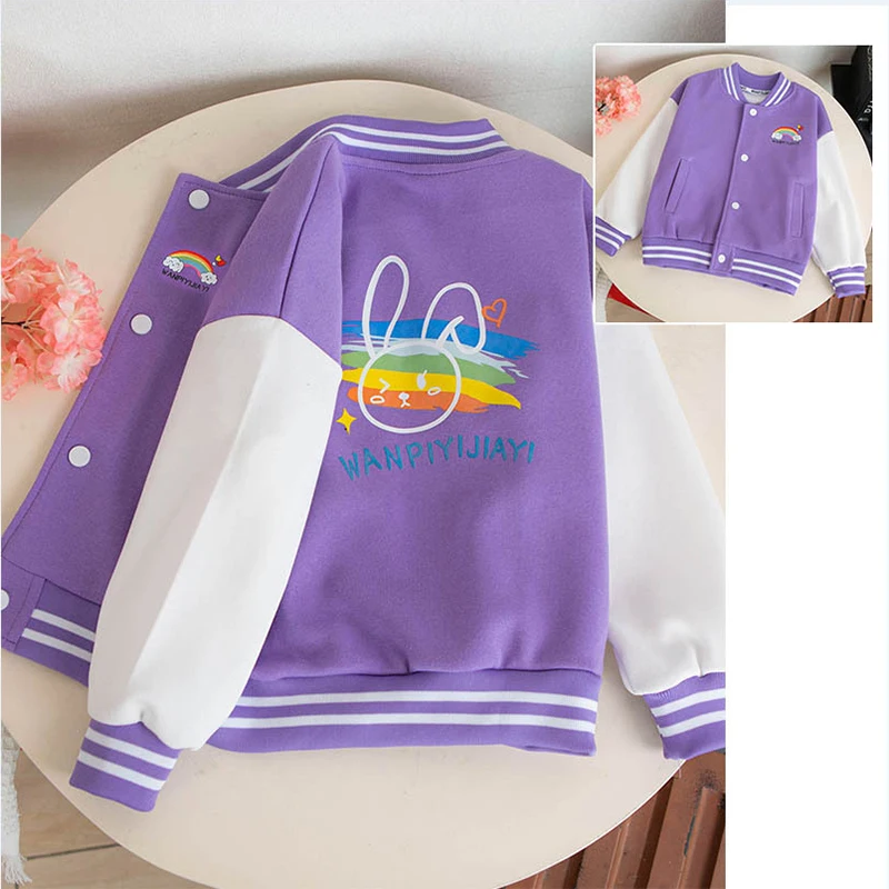 4 6 8 10 12 Years Girls Baseball Coat Spring Autumn Teen Kids Sweatshirt Jackets For Girls New Fashion Unicorn Rabbit Outerwear