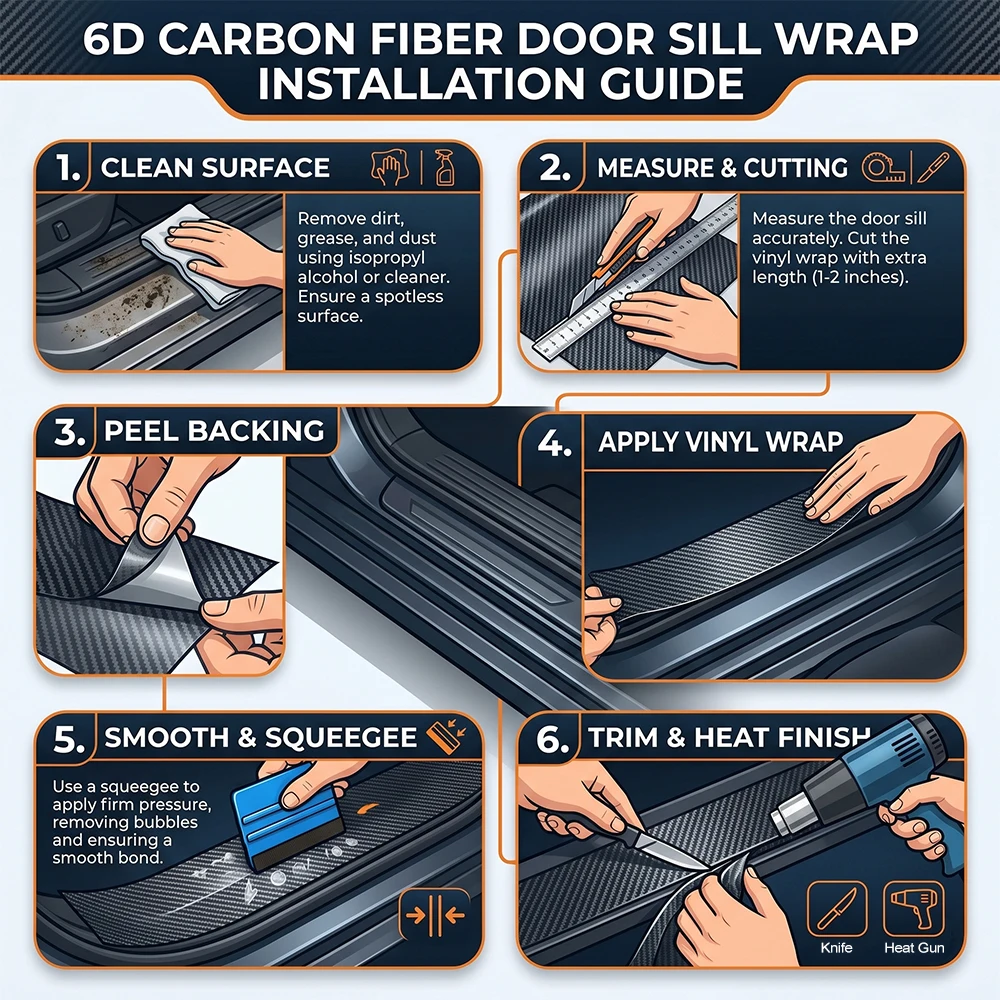 Glänzende PET 6D Carbonfaser Schwarze Autofolie Luftblasenfreie Carbonfaser Auto-Schwellenfolie Vinyl-Aufkleber Farbwechsel-Dekorationsfolie – Detail 9