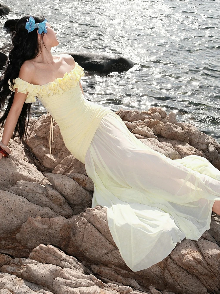 WEIRD PUSS Ele Geel Rose Jurk vrouwen Chiffon ter Dr Rok Set Franse Sle Zomer Faion Tweedelig pak