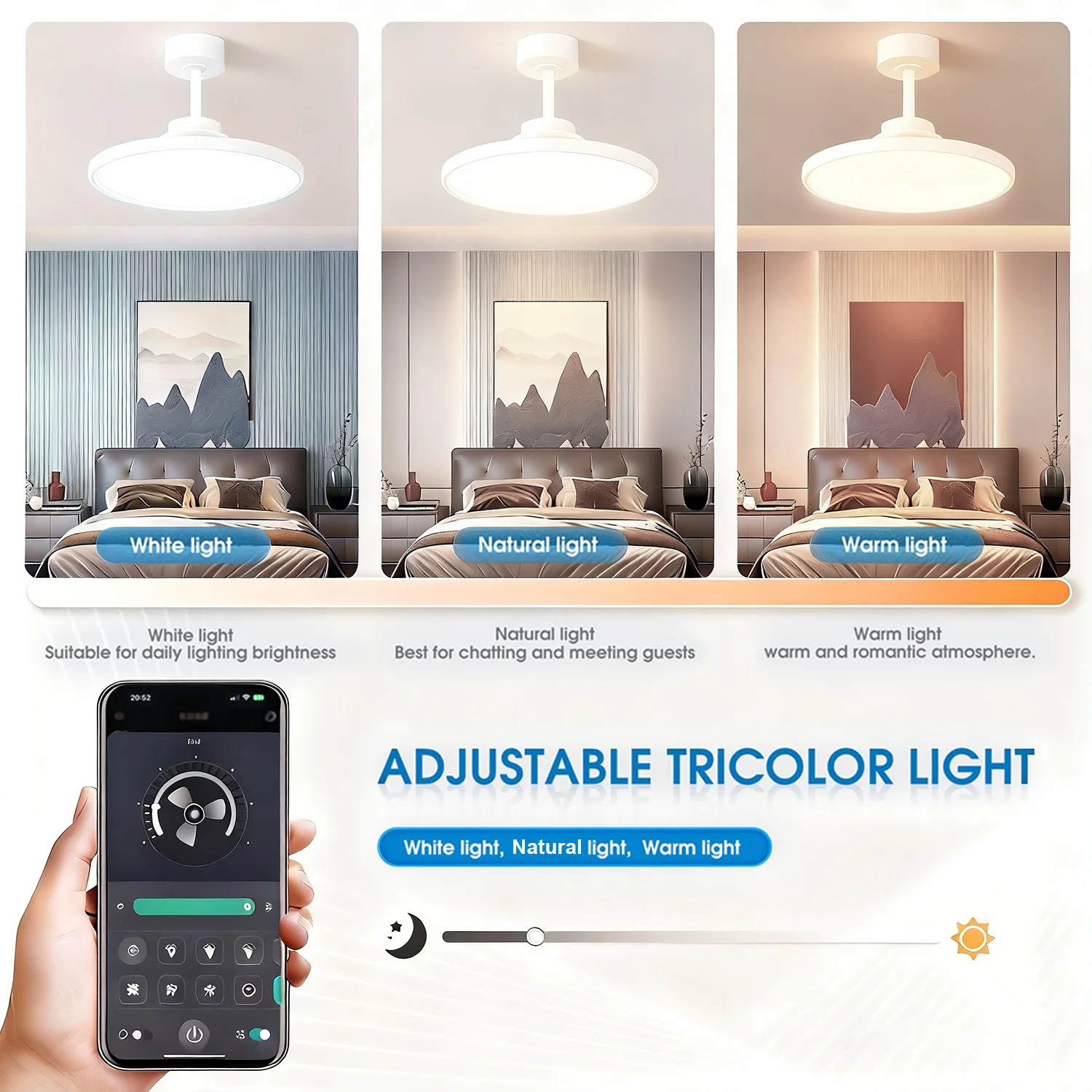 IRALAN Ceiling Fan with Light Modern 42/48 Inch  with Remote Smart LED Invisible Ceiling Fan Lamp Bedroom Living Room