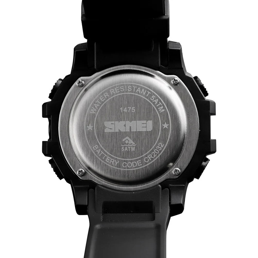 

Outdoor Sports Digital Watch Men Black Waterproof Alarm Stopwatch Dual Time Week Display Stainless Steel Back Watch