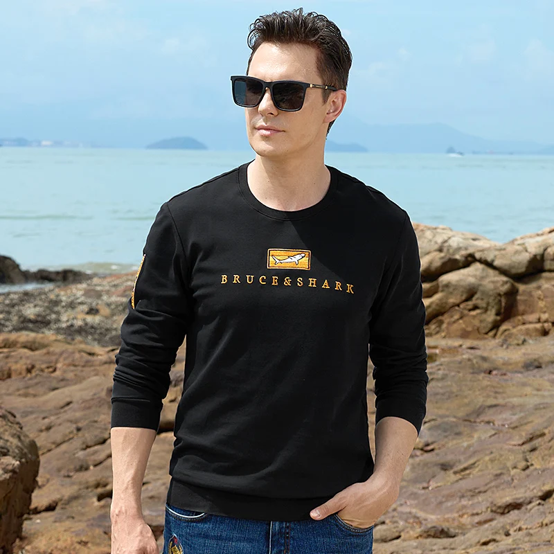 New Men\'s Full Sleeve  Round Neck T Shirt Autumn Underwear Clothes Bruce&Shark Fashion Casual Cotton Loose Style Big Size 4XL